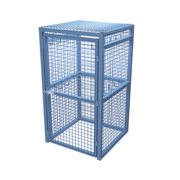 Heavy duty lockable storage cage for manufacturing and construction environments.